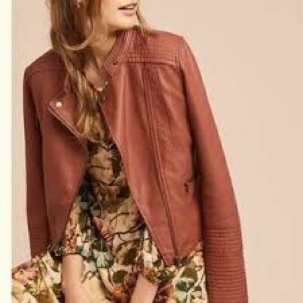 Faux leather Anthropologie Size Small jacket- rust/brown - Picture 2 of 9